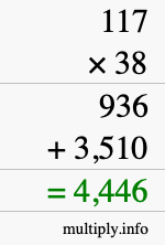 How to calculate 117 times 38 using long multiplication