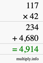 How to calculate 117 times 42 using long multiplication