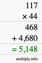 How to calculate 117 times 44 using long multiplication