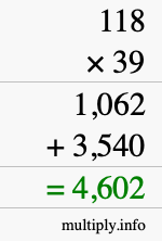How to calculate 118 times 39 using long multiplication