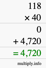 How to calculate 118 times 40 using long multiplication