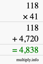 How to calculate 118 times 41 using long multiplication