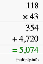 How to calculate 118 times 43 using long multiplication How to calculate 118 times 43 using long multiplication