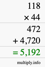 How to calculate 118 times 44 using long multiplication