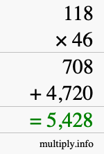 How to calculate 118 times 46 using long multiplication