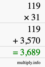How to calculate 119 times 31 using long multiplication How to calculate 119 times 31 using long multiplication