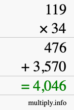 How to calculate 119 times 34 using long multiplication