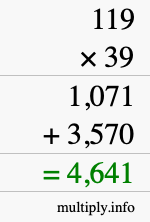 How to calculate 119 times 39 using long multiplication