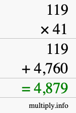 How to calculate 119 times 41 using long multiplication