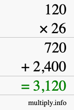 How to calculate 120 times 26 using long multiplication How to calculate 120 times 26 using long multiplication