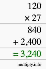 How to calculate 120 times 27 using long multiplication