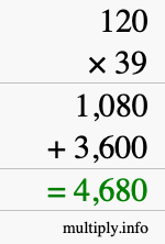 How to calculate 120 times 39 using long multiplication