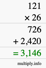 How to calculate 121 times 26 using long multiplication How to calculate 121 times 26 using long multiplication