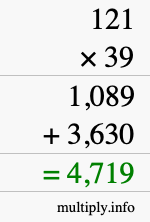 How to calculate 121 times 39 using long multiplication