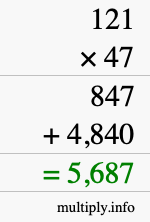 How to calculate 121 times 47 using long multiplication How to calculate 121 times 47 using long multiplication