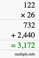 How to calculate 122 times 26 using long multiplication How to calculate 122 times 26 using long multiplication