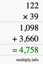 How to calculate 122 times 39 using long multiplication