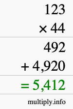 How to calculate 123 times 44 using long multiplication