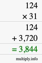 How to calculate 124 times 31 using long multiplication