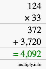 How to calculate 124 times 33 using long multiplication How to calculate 124 times 33 using long multiplication