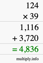 How to calculate 124 times 39 using long multiplication