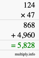 How to calculate 124 times 47 using long multiplication