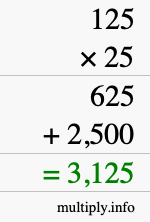 How to calculate 125 times 25 using long multiplication How to calculate 125 times 25 using long multiplication