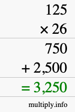 How to calculate 125 times 26 using long multiplication How to calculate 125 times 26 using long multiplication