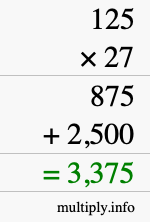 How to calculate 125 times 27 using long multiplication