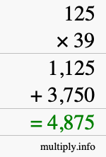 How to calculate 125 times 39 using long multiplication