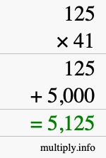 How to calculate 125 times 41 using long multiplication