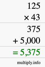 How to calculate 125 times 43 using long multiplication