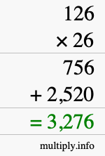 How to calculate 126 times 26 using long multiplication
