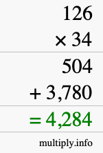 How to calculate 126 times 34 using long multiplication