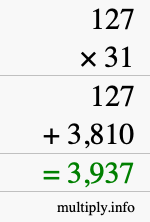 How to calculate 127 times 31 using long multiplication