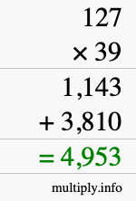 How to calculate 127 times 39 using long multiplication