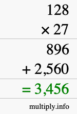 How to calculate 128 times 27 using long multiplication How to calculate 128 times 27 using long multiplication