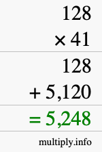 How to calculate 128 times 41 using long multiplication