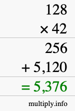 How to calculate 128 times 42 using long multiplication How to calculate 128 times 42 using long multiplication