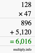How to calculate 128 times 47 using long multiplication