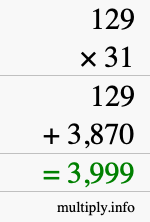 How to calculate 129 times 31 using long multiplication