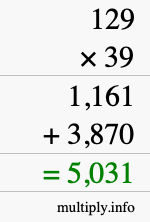 How to calculate 129 times 39 using long multiplication