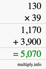 How to calculate 130 times 39 using long multiplication