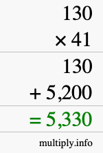 How to calculate 130 times 41 using long multiplication