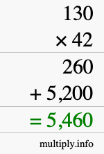 How to calculate 130 times 42 using long multiplication How to calculate 130 times 42 using long multiplication