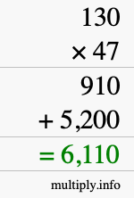 How to calculate 130 times 47 using long multiplication