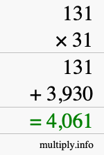 How to calculate 131 times 31 using long multiplication How to calculate 131 times 31 using long multiplication