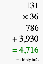 How to calculate 131 times 36 using long multiplication