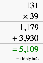 How to calculate 131 times 39 using long multiplication