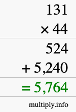 How to calculate 131 times 44 using long multiplication